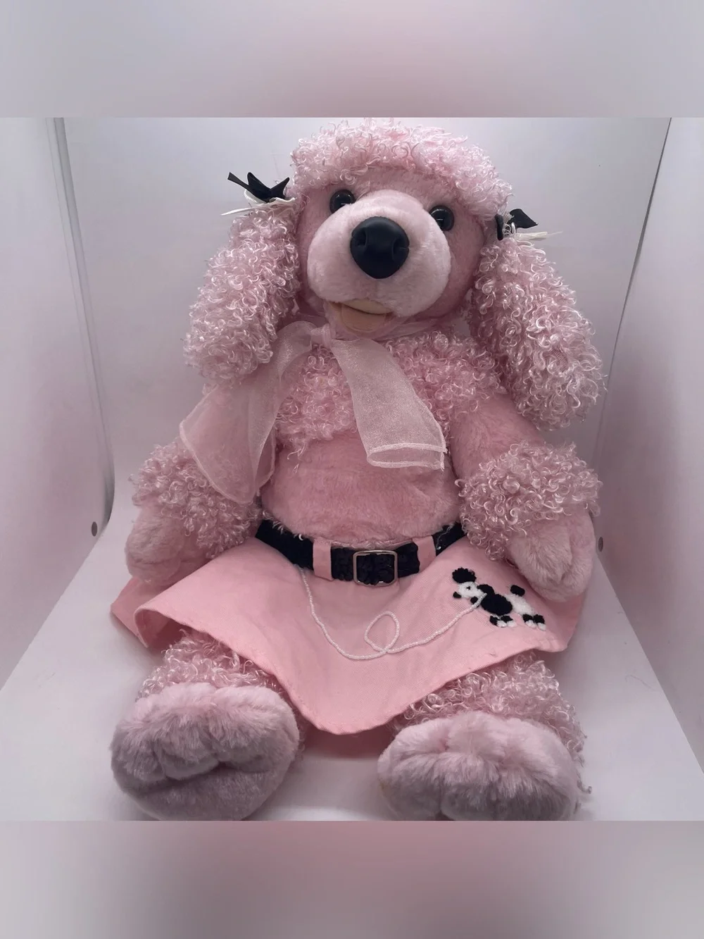 Build A Bear Pink French Poodle Plush Retired 50's Skirt with Hair Accessories